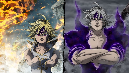 Tapete mit zwei männlichen Anime-Figuren, Anime, Die sieben Todsünden, Estarossa (Die sieben Todsünden), Meliodas (Die sieben Todsünden), HD-Hintergrundbild HD wallpaper