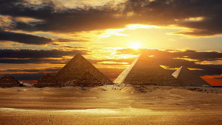 Piramit Mısır, piramit, Mısır, güneş ışığı, bulutlar, çöl, HD masaüstü duvar kağıdı