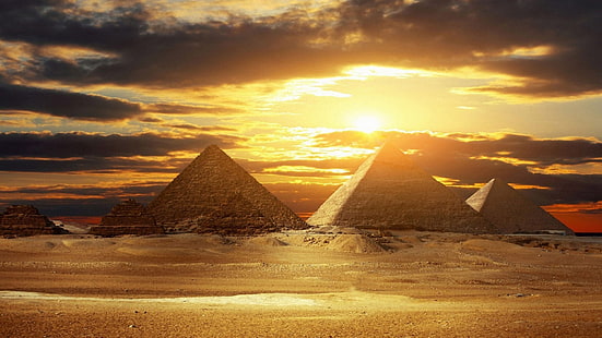 Пирамида Египет, пирамида, Египет, слънчева светлина, облаци, пустиня, HD тапет HD wallpaper