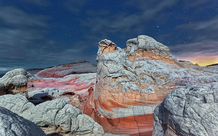 Vermilion Cliffs National Monument, gray and beige rock formation, stars, Arizona, Vermilion Cliffs National Monument, HD wallpaper