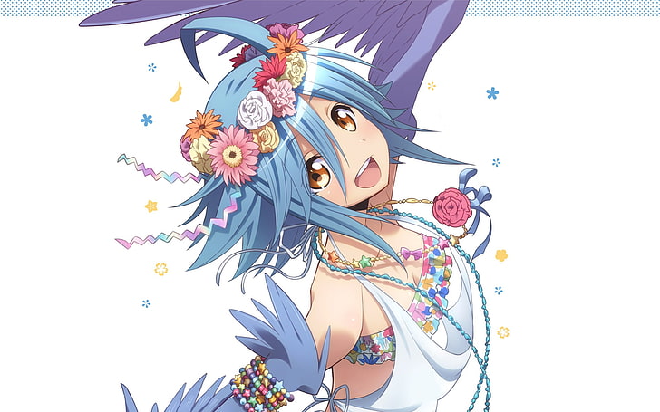 Anime, Anime Girls, Harpyie, Monster Musume No Iru Nichijou, Papi (Monmusu), Weißer Hintergrund, HD-Hintergrundbild