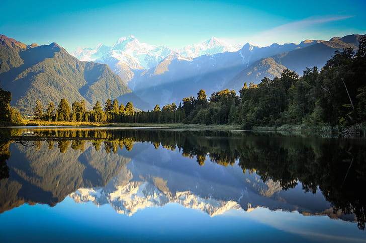Montañas, Aoraki / Mount Cook, Lago Matheson, Mount Cook, Montaña, Nueva Zelanda, Reflejo, Isla Sur (Nueva Zelanda), Alpes del Sur, Fondo de pantalla HD