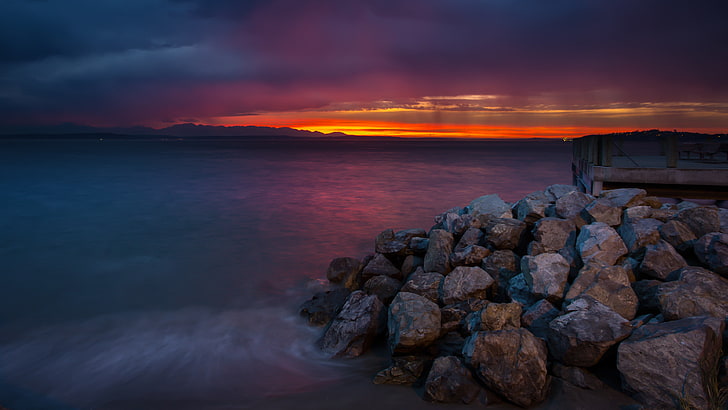 body of water, sunset, sea, HD wallpaper