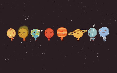 Sonnensystem-Cartoon-ClipArt, Universum, Planet, Emotion, Minimalismus, Sonnensystem, Humor, Raum, Sterne, Sonne, Raumkunst, Kunstwerk, HD-Hintergrundbild HD wallpaper