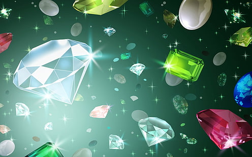 assorted-color gemstones clip art, drawing, stones, diamonds, precious, shiny, HD wallpaper HD wallpaper