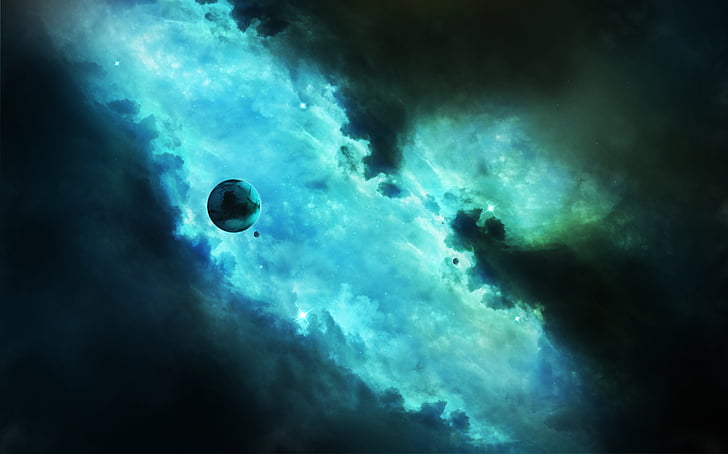 green galaxy illustration, Outer space, Galaxy, Planet, Alone, HD, HD wallpaper