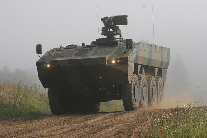 green, brown, and black tank, Weapons, Patria AMV, APC, Military equipment, HD wallpaper