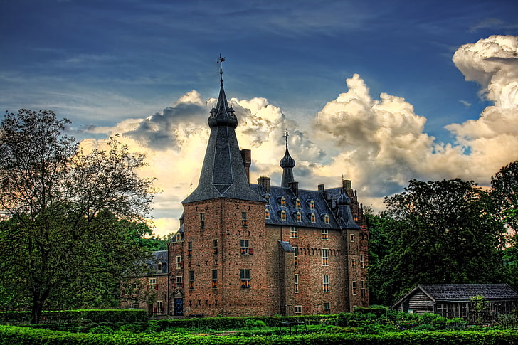 the sky, clouds, trees, castle, HDR, Netherlands, Castle Doorwerth, HD wallpaper