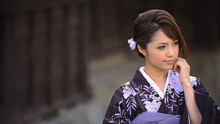 Japón, mujeres, ropa japonesa, kimono, vestimenta tradicional, Mihiro Taniguchi, Fondo de pantalla HD