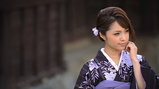 Japón, mujeres, ropa japonesa, kimono, vestimenta tradicional, Mihiro Taniguchi, Fondo de pantalla HD HD wallpaper