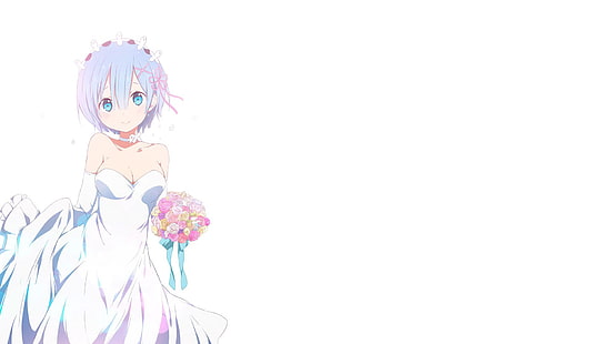 Personaje de anime femenino con ilustración de vestido de deshierbe, Rem (Re: Zero), Re: Zero Kara Hajimeru Isekai Seikatsu, escote, Fondo de pantalla HD HD wallpaper