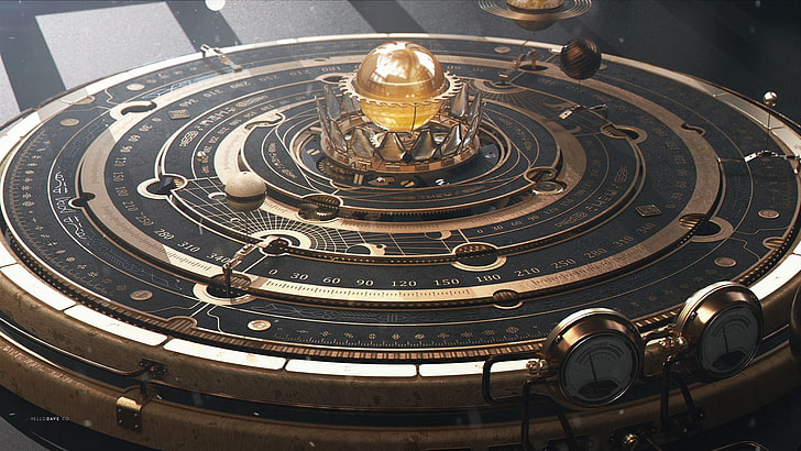 astrolabe, steampunk, planet, astronomy, HD wallpaper