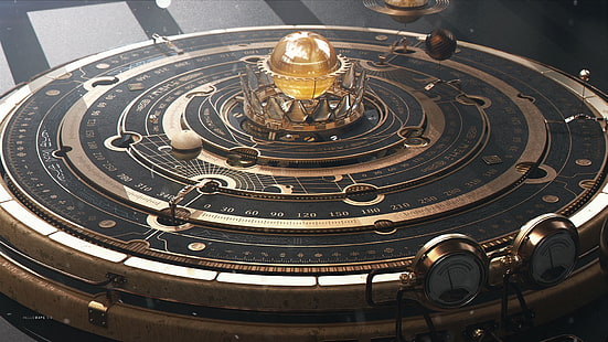 astrolabium, steampunk, planeta, astronomia, Tapety HD HD wallpaper