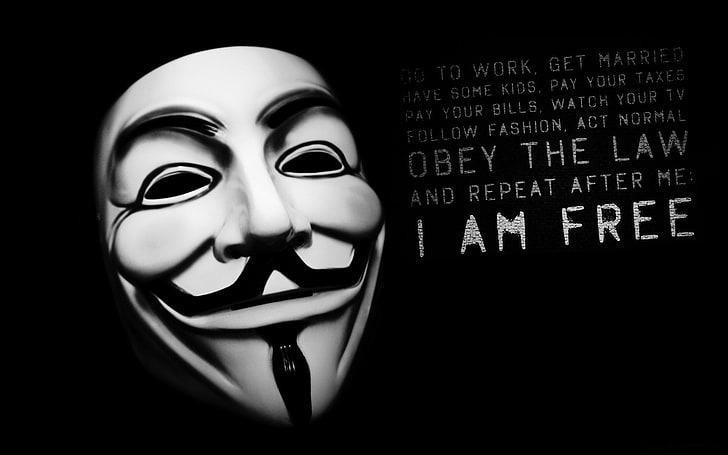 Anonymous wallpaper, Anonymous, mask, black, quote, monochrome, text, HD wallpaper