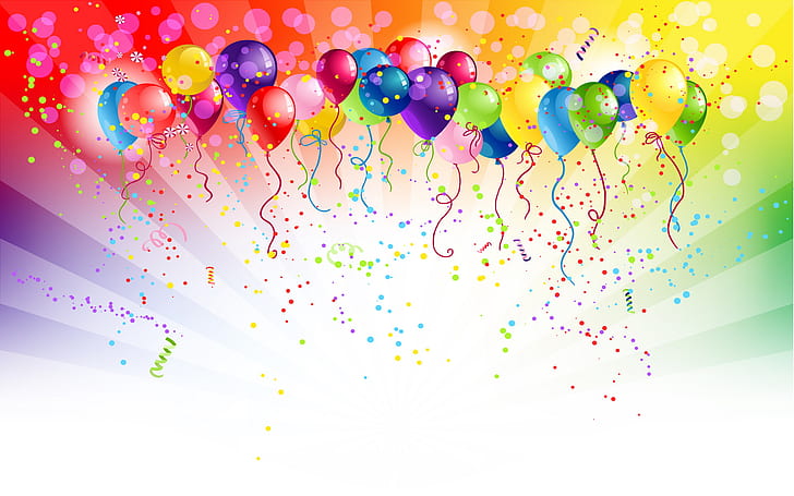 balon, ulang tahun, penuh warna, bahagia, cinta, Wallpaper HD