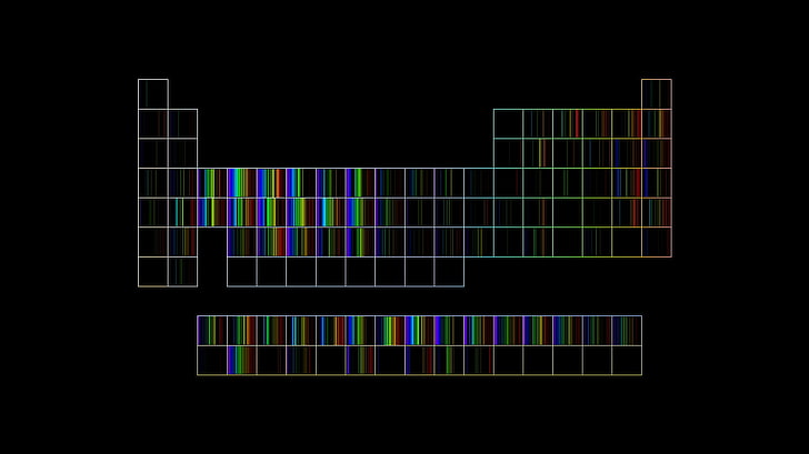 Schwarz-Weiß-Grafik, Spektral, Chemie, Periodensystem, Minimalismus, HD-Hintergrundbild