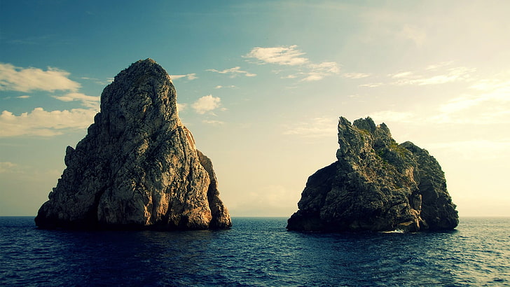 اثنين من تشكيلات الصخور والبحر والصخور والطبيعة، خلفية HD