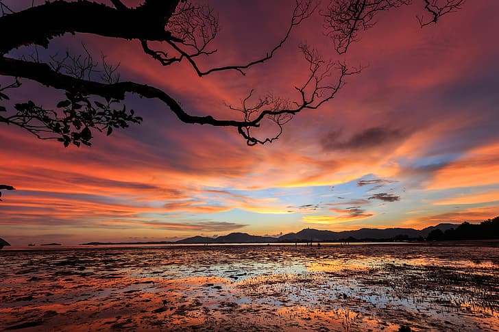 ทะเล คลื่น ชายหาด ฤดูร้อน ท้องฟ้า พระอาทิตย์ตกดิน หิน ฝั่งทะเล ท้องฟ้า สีชมพู ทะเล สวย ทราย สีม่วง, วอลล์เปเปอร์ HD