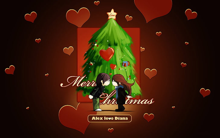 Alex Merry Chrismas Diana, green Christmas tree illustration, Festivals / Holidays, Christmas, festival, love, merry, HD wallpaper