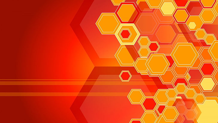 hexagon, geometry, artwork, orange, digital art, abstract, pattern, HD wallpaper