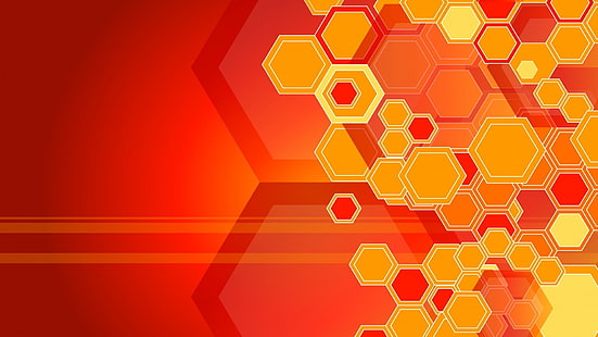 hexagon, geometry, artwork, orange, digital art, abstract, pattern, HD wallpaper HD wallpaper