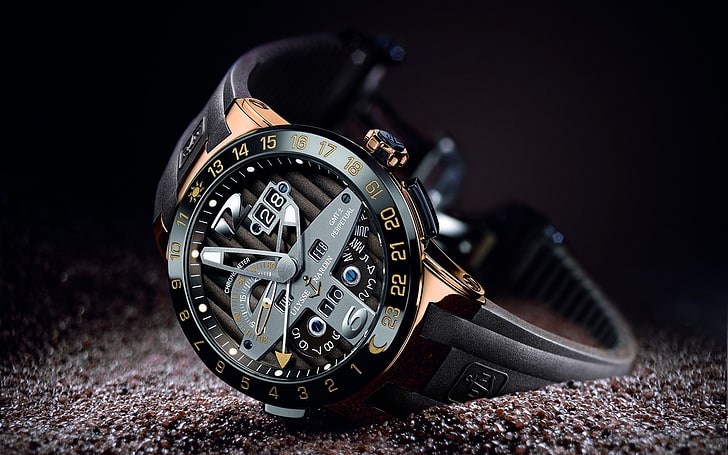 ゴールド時計黒背景腕時計ユリシーナルダンエルトロ1920 X 1200アート