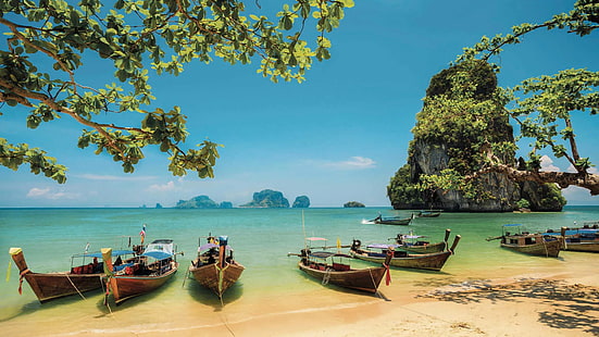 Краби Таиланд Railay Beach Тропический пляж с известняковой скалой Обои для рабочего стола Hd для мобильных телефонов планшет и ПК 3840 × 2160, HD обои HD wallpaper