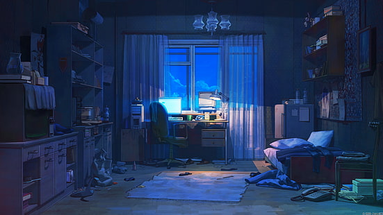 anime, pokój, wnętrze, mroczne, Everlasting Summer, Arseniy Chebynkin, Tapety HD HD wallpaper