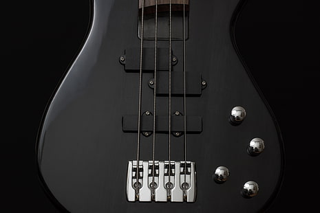 black electric bass guitar, guitar, bass guitar, strings, HD wallpaper HD wallpaper