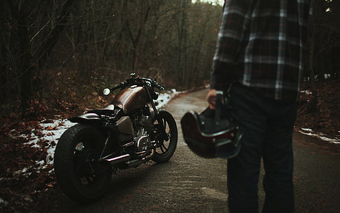 Bobber, Motorcycle, Man, black cruiser motorcycle, bobber, motorcycle, man, HD wallpaper HD wallpaper