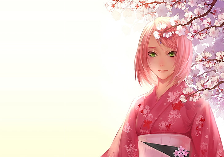 anime, Naruto Shippuuden, anime girls, Haruno Sakura, cherry blossom, HD wallpaper
