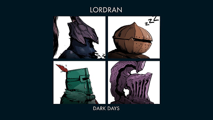 Kolaż postaci z Lordran Dark Days, Dark Souls, Gorillaz, Solaire, Artorias the Abysswalker, Havel the Rock, Solaire of Astora, Tapety HD