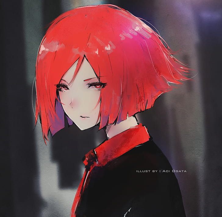 berambut merah, seni digital, Aoi Ogata, Wallpaper HD