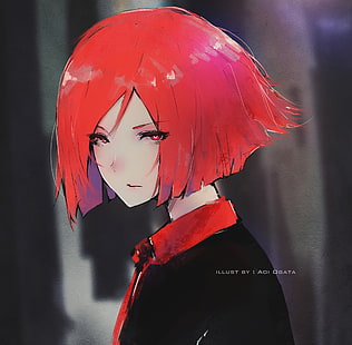 أحمر الشعر ، الفن الرقمي ، Aoi Ogata، خلفية HD HD wallpaper