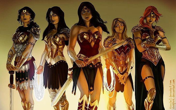 Amazonians digital wallpaper, Wonder Woman, DC Comics, sword, artwork, girls with swords, HD wallpaper
