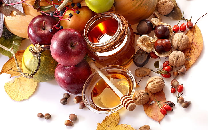 Fruits, apples, chestnuts, walnuts, honey, pumpkin, Fruits, Apples, Chestnuts, Walnuts, Honey, Pumpkin, HD wallpaper