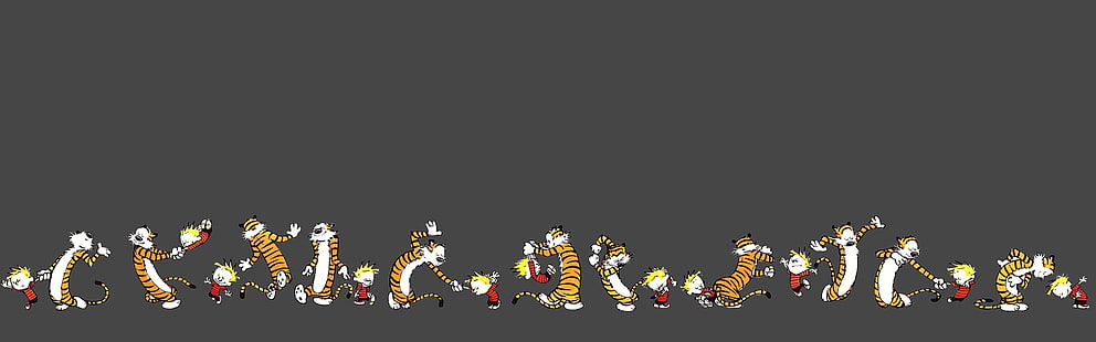 wallpaper harimau, Calvin dan Hobbes, komik, minimalis, monitor ganda, banyak tampilan, dansa, Wallpaper HD HD wallpaper