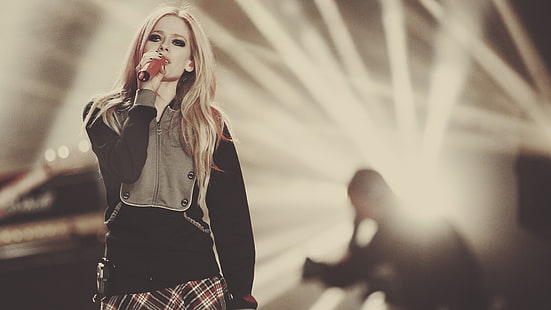 Avril Lavigne, wanita, berambut pirang, filter, penyanyi, bernyanyi, Wallpaper HD HD wallpaper