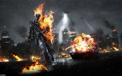 Wallpaper Ghost Rider, api, pemadam kebakaran, video game, Battlefield 4, Battlefield, skull, Wallpaper HD HD wallpaper