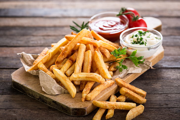 wood, tomatoes, french fries, Portion, HD wallpaper