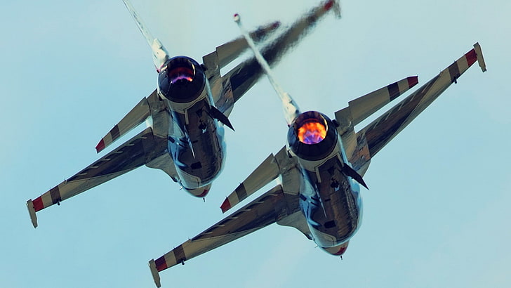 weiß und schwarz Lockheed F5 Kampfflugzeug, General Dynamics F-16 Fighting Falcon, Düsenjäger, Flugzeug, Militärflugzeug, Fahrzeug, HD-Hintergrundbild