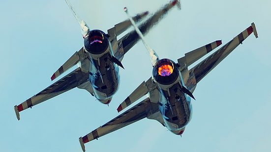 طائرة مقاتلة بيضاء وسوداء Lockheed F5 ، جنرال ديناميكس F-16 Fighting Falcon ، مقاتلة نفاثة ، طائرة ، طائرة عسكرية ، مركبة، خلفية HD HD wallpaper