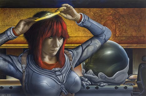 Jim Burns, mujeres, pintura, ciencia ficción, Rica Dawnstar, traje espacial, Fondo de pantalla HD HD wallpaper
