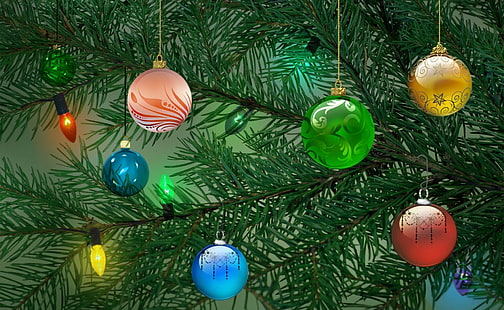 tree, christmas decorations, garland, holiday, christmas, new year, tree, christmas decorations, garland, holiday, christmas, new year, HD wallpaper HD wallpaper