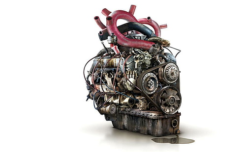 Двигател Heart HD, червена и черна автомобилна част, автомобили, сърце, двигател, HD тапет HD wallpaper