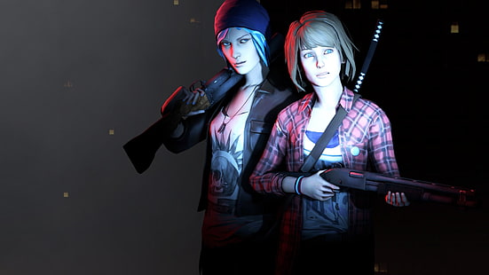 две жени, държащи плакат с пушки, Life Is Strange, Max Coulfield, Chloe Price, HD тапет HD wallpaper