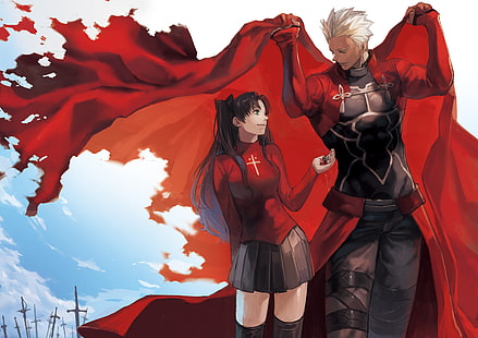 سلسلة Fate ، Fate / Stay Night ، Fate / Stay Night: Unlimited Blade Works ، Archer (Fate / Stay Night) ، Tohsaka Rin، خلفية HD HD wallpaper