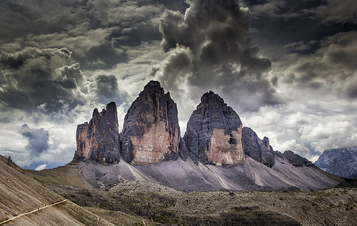 серая и коричневая гора, горы, небо, Италия, Доломиты (горы), HD обои