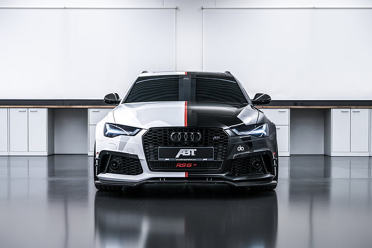 voiture Audi noir et blanc, Audi RS 6+ ABT Avant, Jon Olsson, 2018, 4K, Fond d'écran HD