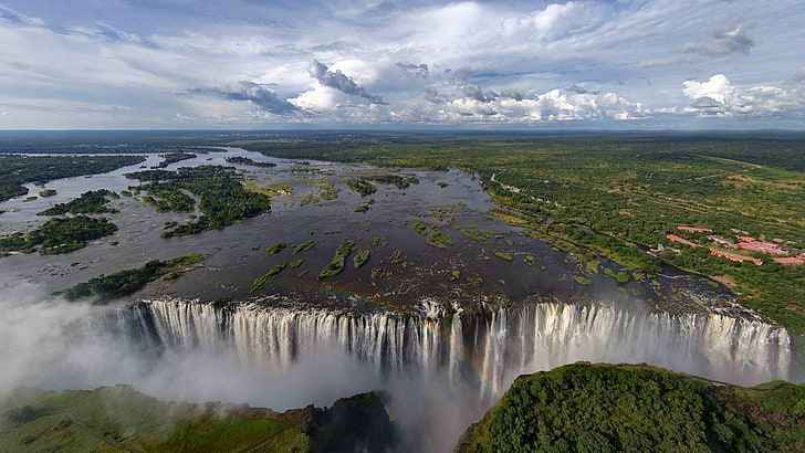 Iguazu falls, falls, victoria, africa, break, vegetation, rainbow, HD wallpaper